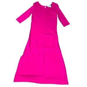 Joan Vass Fuchsia Pink Maxi Dress 3/4 Sleeve Cotton Sheath Size 0 Elegant